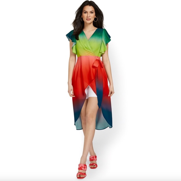 New York & Company Tops - NWT New York & Company Rainbow Hi Low Ombre Blouse Top